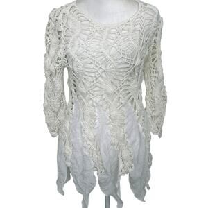 Monroe & Main Ivory Crochet Tunic Medium Cottagecore Fairycore Romantic Boho